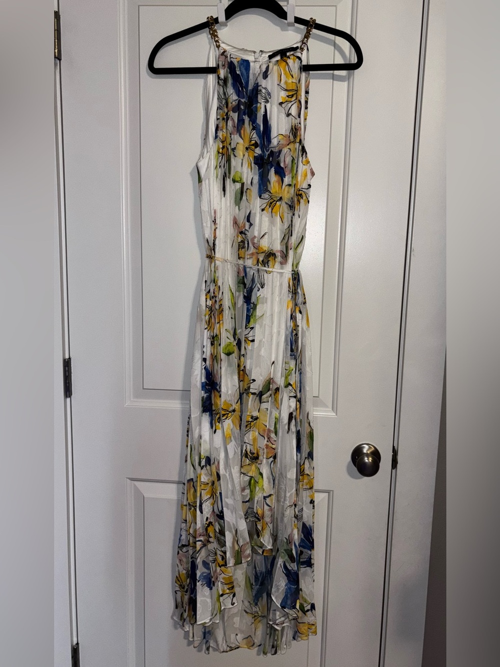 Alex Marie White Maxi Dress with Yellow & Blue Floral Print